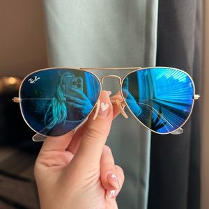 Ray-Ban Blue Lens Gold Frame Sunglasses